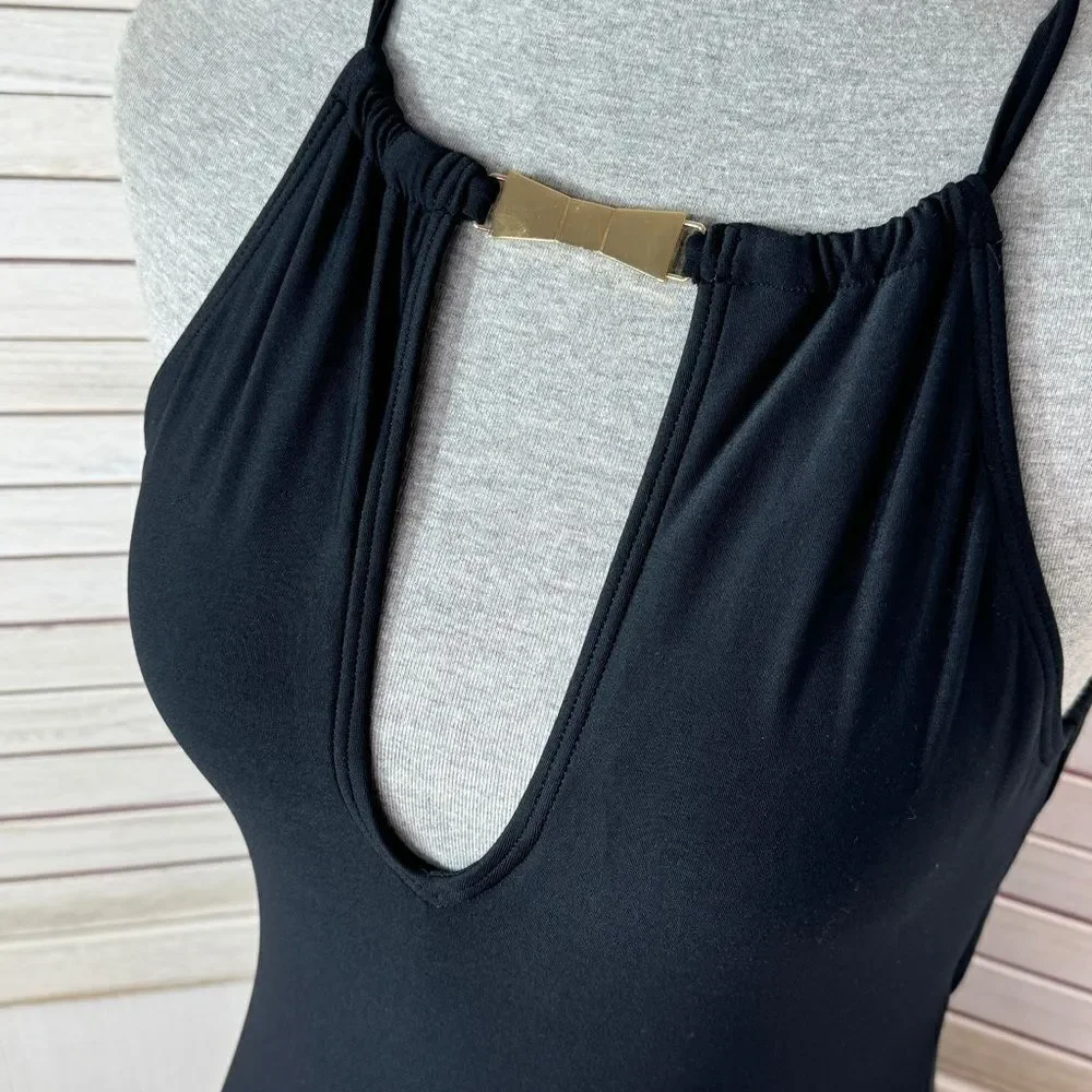 Kate Spade‎ Crescent Bay High Neck Swim Dress Swimsuit Black Small One Piece